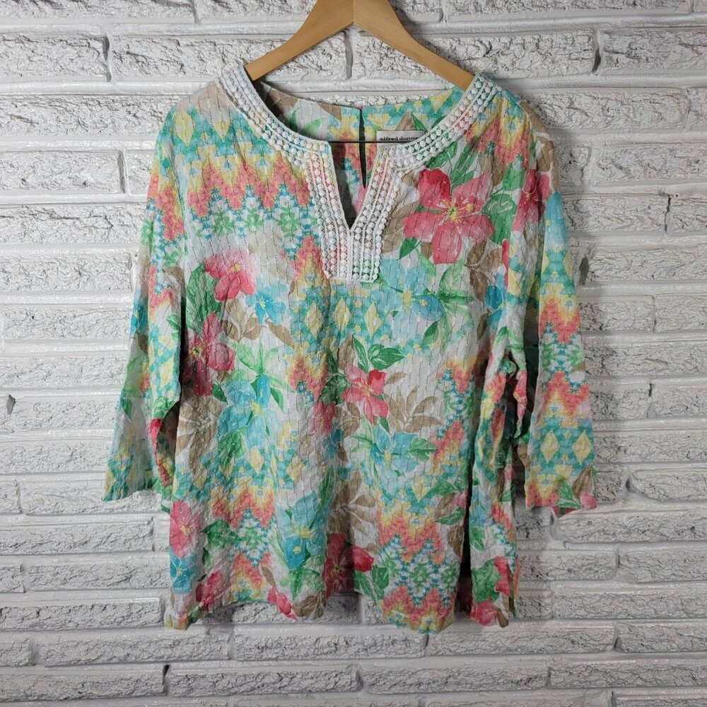 Alfred Dunner Womens Top 22W Plus Swiss Dot Pink Ric Rac Semi Sheer FLO37XE